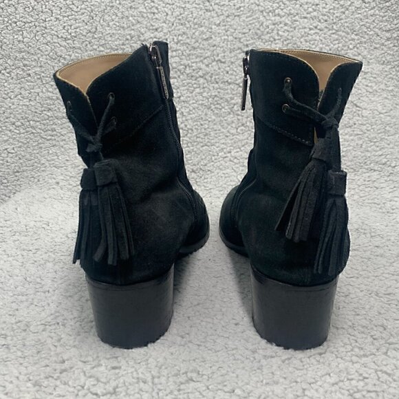 Italeau Black Suede Ankle Boots w/Tassel Side Zip Stacked Heel - Size 39.5/US9 - Picture 3 of 13